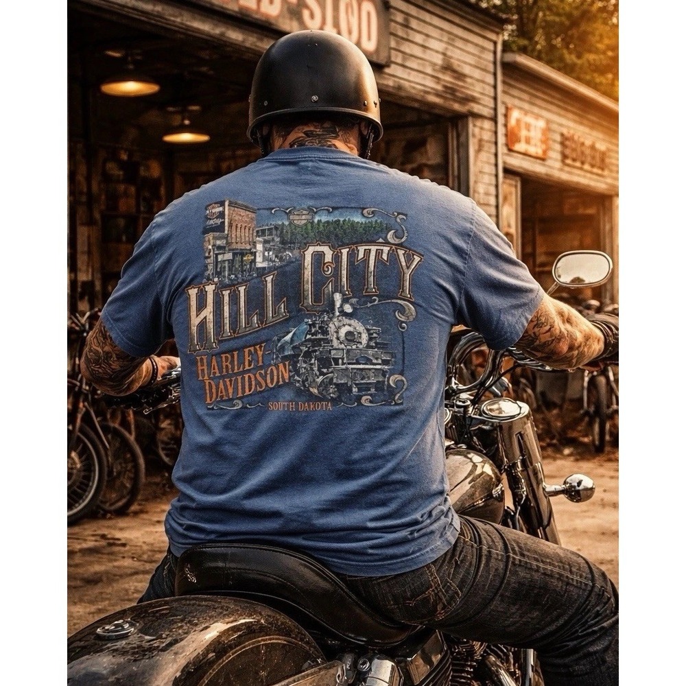 Harley-Davidson Mens Blue Hill City South Dakota Graphic T Shirt Biker 2XL Tee